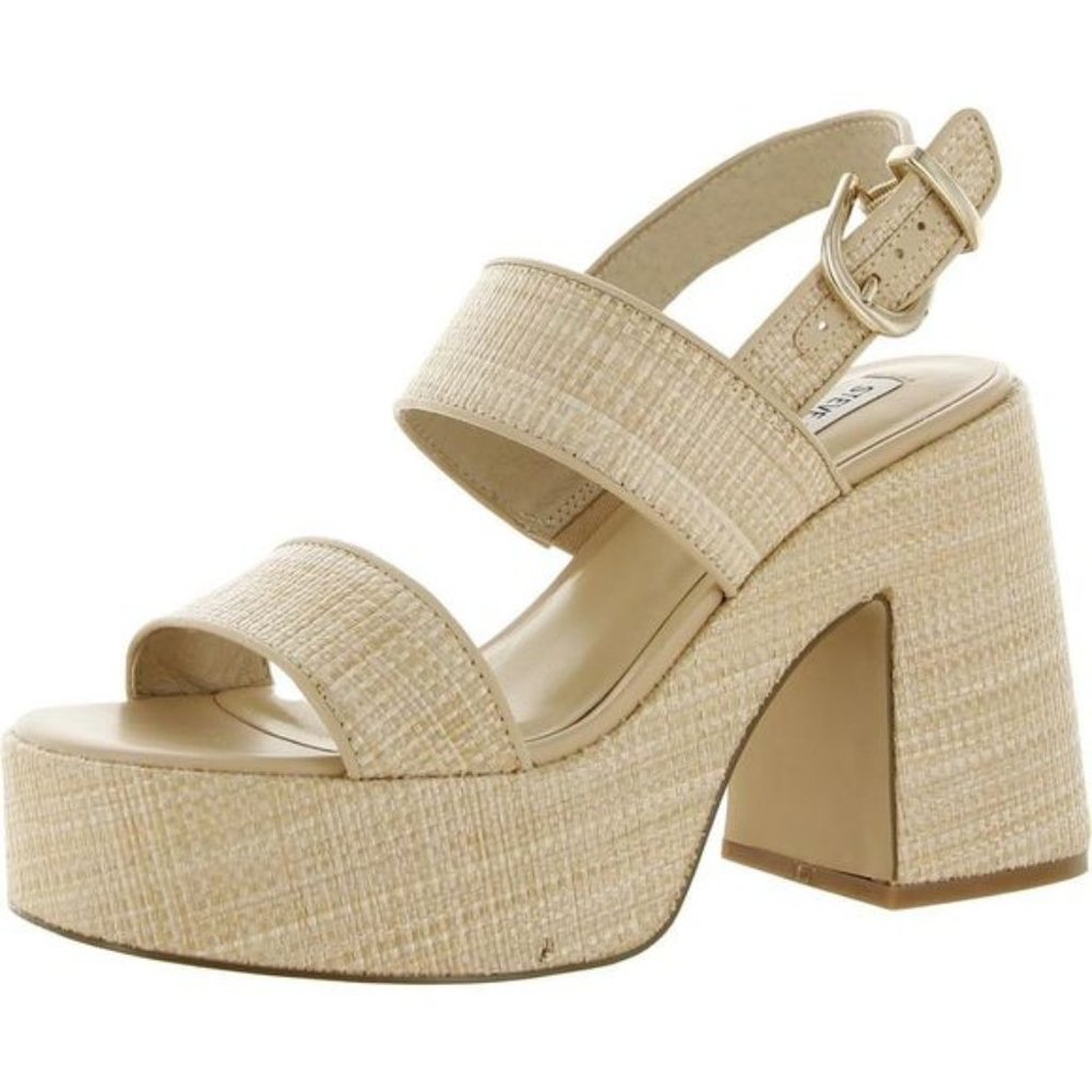 Steve Madden Womens Valory Beige Wedge Platform Open Toe Block Heel Sandals